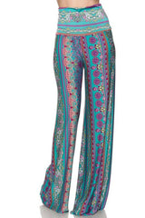 Niobe Clothing High Waist Fold Over Wide Leg Gaucho Palazzo Pants (Jade Elegance) - pants