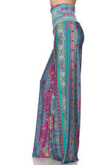 Niobe Clothing High Waist Fold Over Wide Leg Gaucho Palazzo Pants (Jade Elegance) - pants