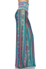 Niobe Clothing High Waist Fold Over Wide Leg Gaucho Palazzo Pants (Jade Elegance) - pants