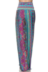 Niobe Clothing High Waist Fold Over Wide Leg Gaucho Palazzo Pants (Jade Elegance) - pants