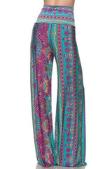 Niobe Clothing High Waist Fold Over Wide Leg Gaucho Palazzo Pants (Jade Elegance) - pants