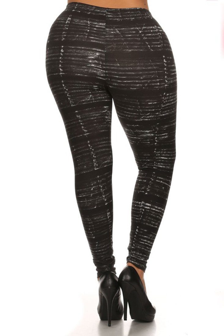 Distressed Chalk Design Plus Size Leggings leggings- Niobe Clothing
