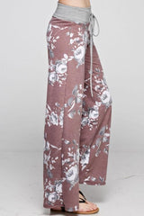 12Pm Mon Ami Burgundy Floral Casual Lounge Pants - pants