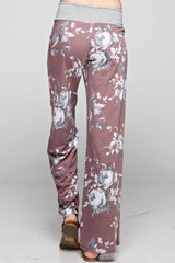 12Pm Mon Ami Burgundy Floral Casual Lounge Pants - pants