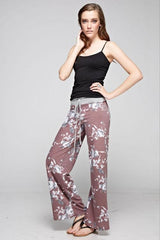 12Pm Mon Ami Burgundy Floral Casual Lounge Pants - pants