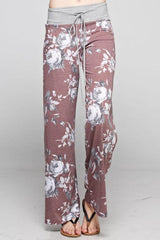 12Pm Mon Ami Burgundy Floral Casual Lounge Pants - pants