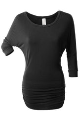 Niobe Clothing 3/4 Sleeve Dolman Top with Side Shirring - Tunics
