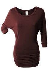 Niobe Clothing 3/4 Sleeve Dolman Top with Side Shirring - Tunics