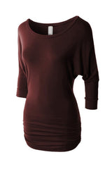 Niobe Clothing 3/4 Sleeve Dolman Top with Side Shirring - Tunics