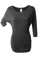 Niobe Clothing 3/4 Sleeve Dolman Top with Side Shirring - Tunics
