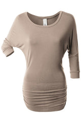 Niobe Clothing 3/4 Sleeve Dolman Top with Side Shirring - Tunics
