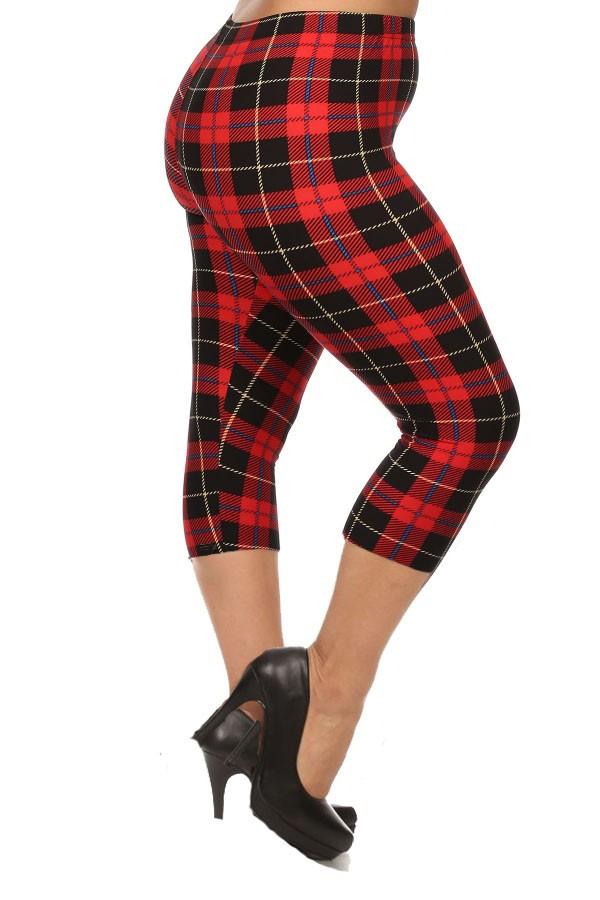 Niobe Clothing Red Plaid Design Plus Size Capri Leggings - ps_printcaprileggings