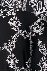 Niobe Clothing High Waist Fold Over Wide Leg Gaucho Palazzo Pants (Black White Floral Chain) - pants