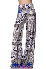 Niobe Clothing High Waist Fold Over Wide Leg Gaucho Palazzo Pants (White Icebreak) - pants