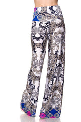 Niobe Clothing High Waist Fold Over Wide Leg Gaucho Palazzo Pants (White Icebreak) - pants