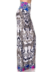 Niobe Clothing High Waist Fold Over Wide Leg Gaucho Palazzo Pants (White Icebreak) - pants