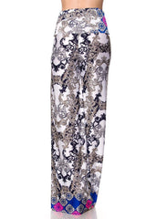 Niobe Clothing High Waist Fold Over Wide Leg Gaucho Palazzo Pants (White Icebreak) - pants
