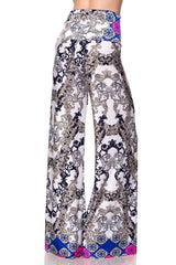 Niobe Clothing High Waist Fold Over Wide Leg Gaucho Palazzo Pants (White Icebreak) - pants