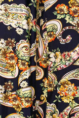 Niobe Clothing High Waist Fold Over Wide Leg Palazzo Pants (Navy Golden Paisley) - pants