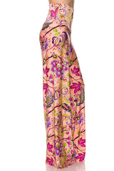 Niobe Clothing High Waist Fold Over Wide Leg Palazzo Pants (Peach Me Blossom) - pants