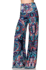 Niobe Clothing High Waist Fold Over Wide Leg Gaucho Palazzo Pants (Navy Multicolor) - pants
