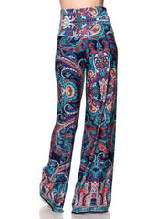 Niobe Clothing High Waist Fold Over Wide Leg Gaucho Palazzo Pants (Navy Multicolor) - pants