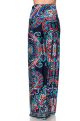 Niobe Clothing High Waist Fold Over Wide Leg Gaucho Palazzo Pants (Navy Multicolor) - pants
