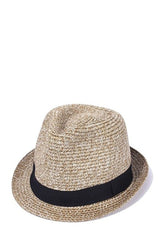 Niobe Clothing Black Ribbon Accent Short Brim Straw Fedora in Brown - Hats