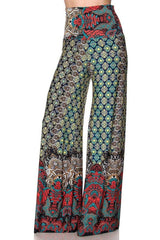 Niobe Clothing High Waist Fold Over Wide Leg Palazzo Pants (Red Jewel Toned) - pants