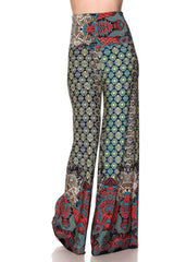 Niobe Clothing High Waist Fold Over Wide Leg Palazzo Pants (Red Jewel Toned) - pants