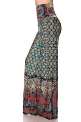 Niobe Clothing High Waist Fold Over Wide Leg Palazzo Pants (Red Jewel Toned) - pants