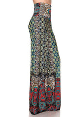 Niobe Clothing High Waist Fold Over Wide Leg Palazzo Pants (Red Jewel Toned) - pants