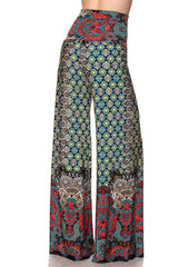 Niobe Clothing High Waist Fold Over Wide Leg Gaucho Palazzo Pants (Emerald) - pants