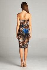 DNA Leopard w/ Blue Accent Strapless Bodycon Mini Tube Dress - dress