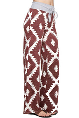 12Pm Mon Ami Aztec Print Casual Lounge Pants in Burgundy - pants