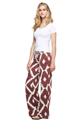 12Pm Mon Ami Aztec Print Casual Lounge Pants in Burgundy - pants