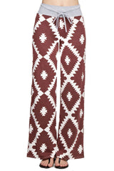 12Pm Mon Ami Aztec Print Casual Lounge Pants in Burgundy - pants
