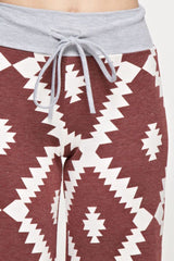 12Pm Mon Ami Aztec Print Casual Lounge Pants in Burgundy - pants