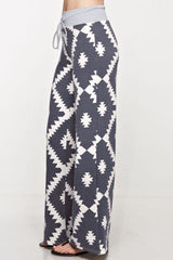 12Pm Mon Ami Aztec Print Casual Lounge Pants in Charcoal - pants