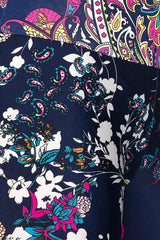 Niobe Clothing High Waist Fold Over Wide Leg Gaucho Palazzo Pants (Navy Floral) - pants