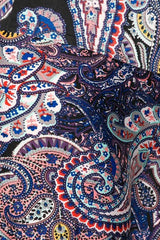 Niobe Clothing High Waist Fold Over Wide Leg Gaucho Palazzo Pants (Navy Elegant Paisley) - pants