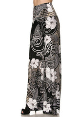 Niobe Clothing High Waist Fold Over Wide Leg Gaucho Palazzo Pants (Solar Eclipse) - pants