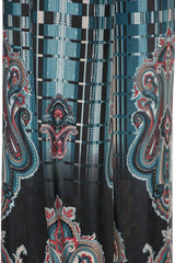 Niobe Clothing High Waist Fold Over Wide Leg Gaucho Palazzo Pants (Teal Paisley) - pants
