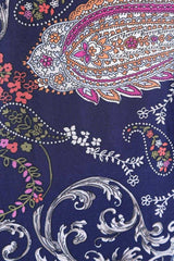 Niobe Clothing High Waist Fold Over Wide Leg Gaucho Palazzo Pants (Navy Pink Paisley ) - pants