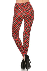 Red Multi Plaid Design Leggings leggings- Niobe Clothing