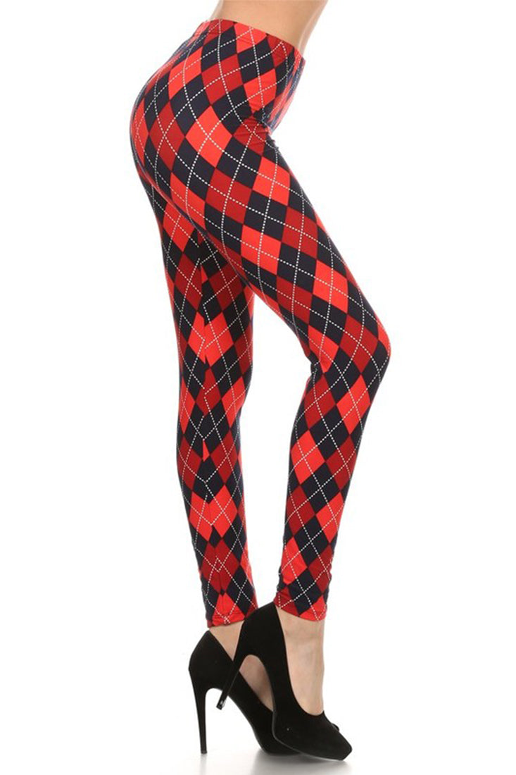 Niobe Clothing Navy Red Argyle Design Leggings - Leggings p_leggings