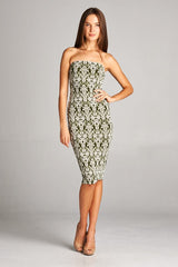 DNA Green Baroque Strapless Bodycon Mini Tube Dress - dress