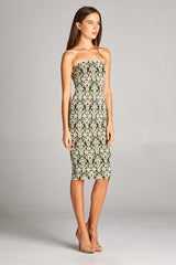 DNA Green Baroque Strapless Bodycon Mini Tube Dress - dress