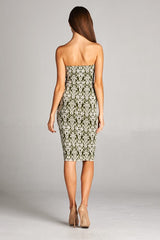 DNA Green Baroque Strapless Bodycon Mini Tube Dress - dress