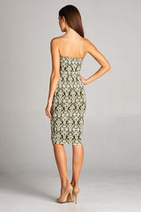 DNA Green Baroque Strapless Bodycon Mini Tube Dress - dress